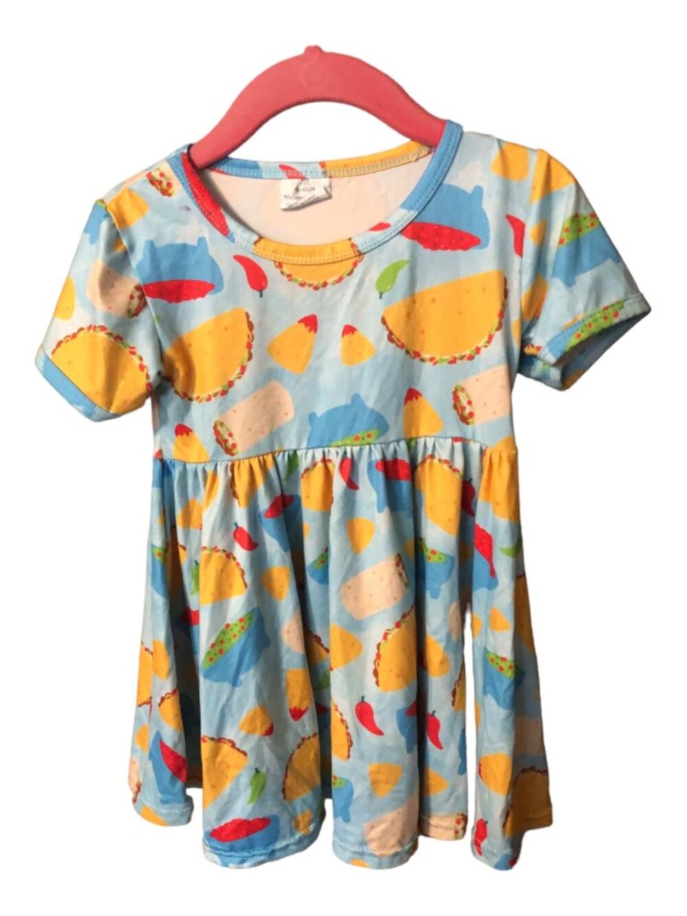 Taco Tuesday Guacamole Print Light Blue T-Shirt Shift Dress Sz 6-12M